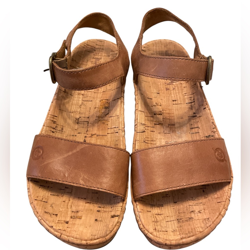 Born Tan Leather Cork Footbed Sandals
